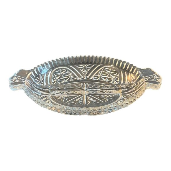 Clear Cut Glass Divided Relish Dish With Handles For Candy, Nuts Serving - Picture 6 of 6